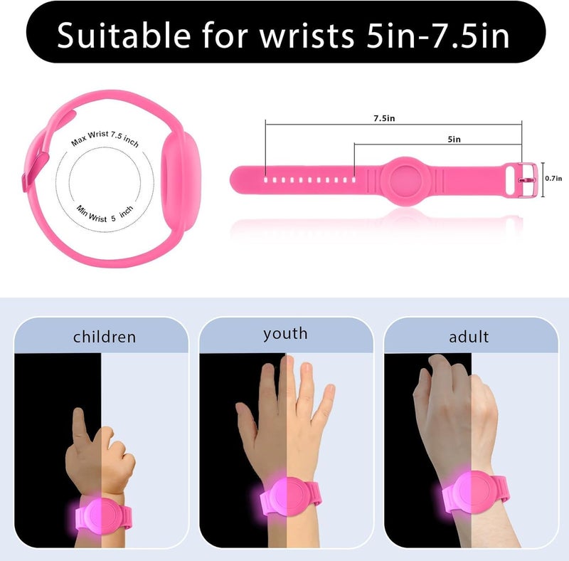 Foweroty for AirTag Bracelet for Kids, Waterproof Cute Print for Air tag Holder for Kids with Soft Silicone Full Coverage Anti-Lost Hidden for Airtag Wristband Accessories for Child, Luminous Pink - Image 3